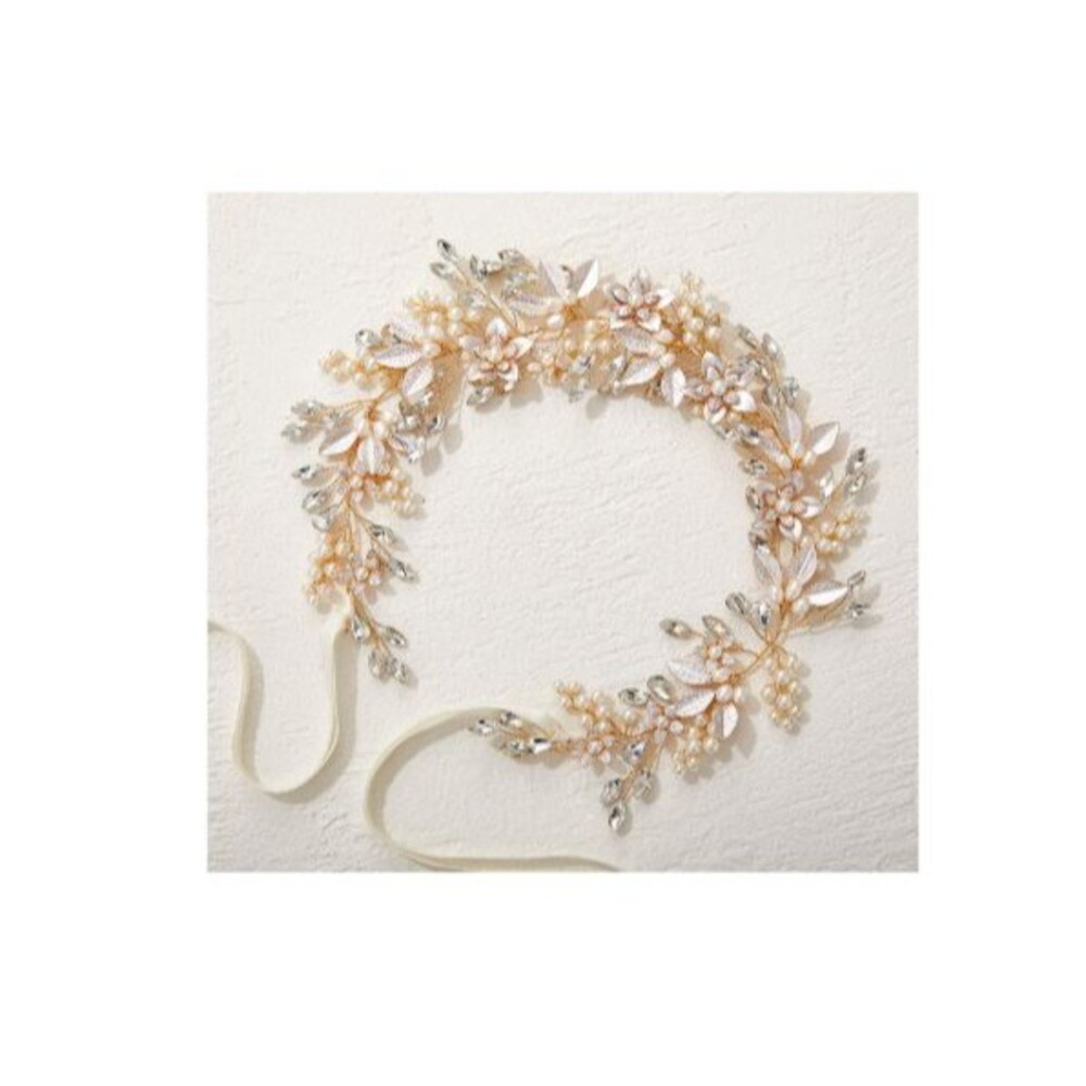 Handmade Rhinestone Wedding Flower Leaf  Pearl Bridal Headpieces Gold